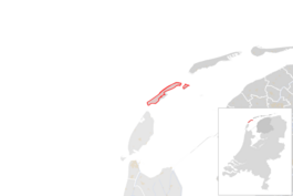 Locatie van de gemeente Vlieland (gemeentegrenzen CBS 2016)