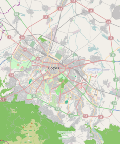 Mapa konturowa Sofii, w centrum znajduje się punkt z opisem „Muzeum Narodowe Ziemia i Człowiek”