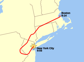 Trajet du vol 175 depuis l'aéroport international Logan de Boston jusqu'à New York, d’après la commission d'enquête officielle.