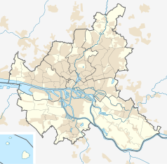 Mapa konturowa Hamburga, blisko centrum na lewo znajduje się punkt z opisem „Volksparkstadion”