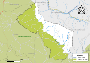 Carte de la ZNIEFF de type 2 de la commune.