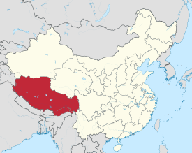 Provincia Tibet je na mape zvýraznená