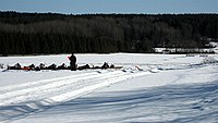 Tiro de campo n�rdico com rifle na Su�cia durante o inverno em 2012.