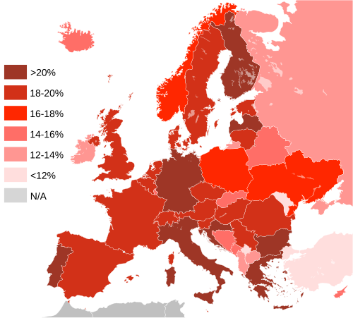 Poblaci�n europea de 65 a�os o m�s en 2018