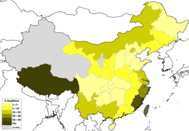 Mappatura del buddhismo (min. 1-5%, max. 70%)[39]