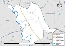 Carte en couleur présentant le réseau hydrographique de la commune