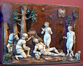 Le Jugement de Pâris, Albâtre sur plaque de bois, vers 1535 (Bode-Museum, Berlin).