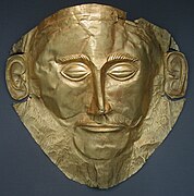 Masque d'or dit « d'Agamemnon », (XVIe siècle av. J.-C., cercle A des tombes).