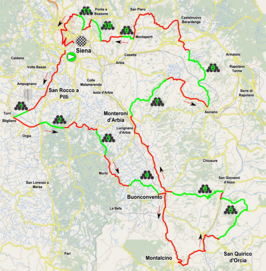 Routekaart van de Strade Bianche 2017