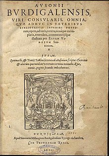 �dition du livre Ausone d'�lie Vinet �dit� chez Simon Millanges � Bordeaux en 1580