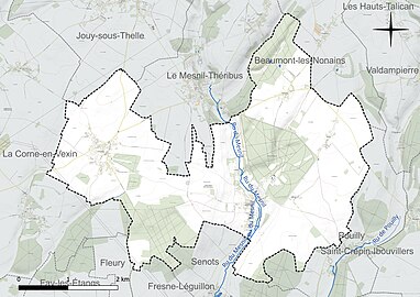 Carte en couleur présentant le réseau hydrographique de la commune