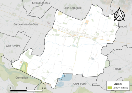 Carte de la ZNIEFF de type 2 sur la commune.