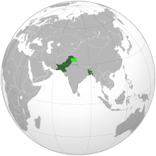 Map of the world, with Pakistan in 1947 highlighted