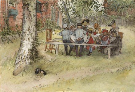 Matenmanĝon sub la granda betulo de Carl Larsson, 1896