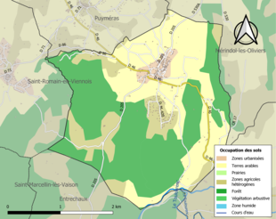 Carte en couleurs présentant l'occupation des sols.