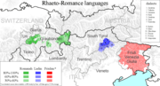 Aire de diffusion du ladin au sein des langues rhéto-romanes.