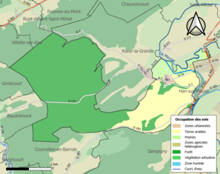 Carte en couleurs présentant l'occupation des sols.