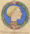 Miniatura raffigurante Niccolò d'Este nella Genealogia dei Principi d'Este, 1474 circa