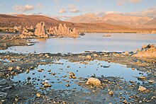 Formazione di stagni attraverso infiltrazioni di acque sotterranee a South Tufa, in California.