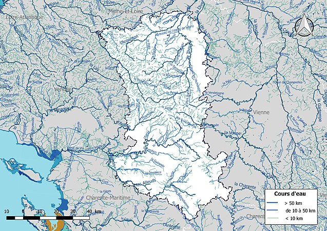 Carte de l'ensemble du réseau hydrographique des Deux-Sèvres.