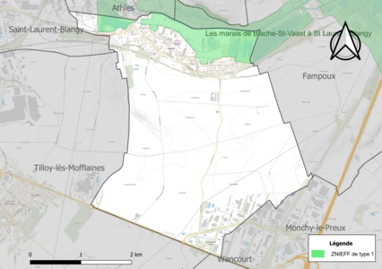 Carte de la ZNIEFF de type 1 sur la commune.