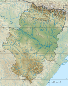 Mapa konturowa Aragonii, w centrum znajduje się punkt z opisem „Saragossa”