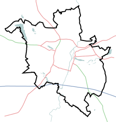 Mapa konturowa Poznania, w centrum znajduje się punkt z opisem „Siedziba ZNTK Poznań”