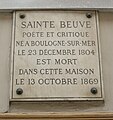 Plaque commémorant la mort de Sainte-Beuve, 11 rue du Montparnasse (6e arrondissement de Paris).