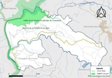 Carte des ZNIEFF de type 1 de la commune.