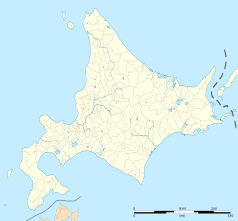 Mapa konturowa Hokkaido, blisko centrum po lewej na dole znajduje się punkt z opisem „Yuni”