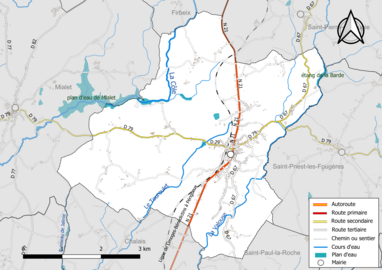 Carte en couleur présentant le réseau hydrographique de la commune