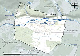 Carte en couleur présentant le réseau hydrographique de la commune