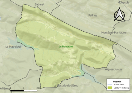 Carte de la ZNIEFF de type 2 sur la commune.