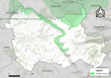 Carte des ZNIEFF de type 1 sur la commune.