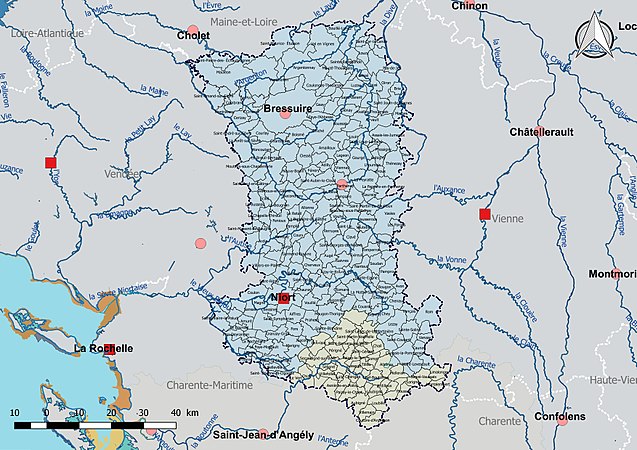 Les Deux-Sèvres sont découpées en deux bassins DCE : Loire-Bretagne et Adour-Garonne.