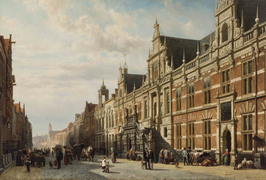 Het stadhuis te Leiden (1870) door Cornelis Springer