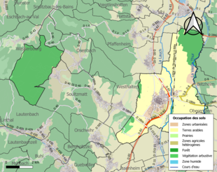 Carte en couleurs présentant l'occupation des sols.