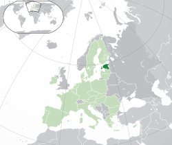 Location o  Estonie  (dark green) – on the European continent  (green & dark grey) – in the European Union  (green)  —  [Legend]