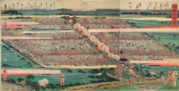 Ukiyo-e de Hiroshige II représentant le quartier de Yoshiwara à Edo vers 1860.