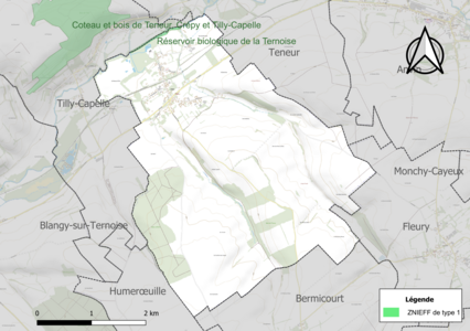 Carte de la ZNIEFF de type 1 sur la commune.