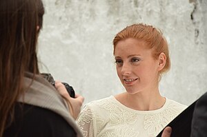 Candid Photo of Layla Claire behind-the-scenes at a photo shoot outside the Metropolitan Opera, May 2015.