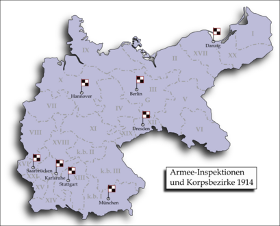 Carte des Armee-Inspektionen en 1914.