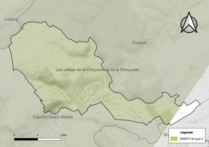 Carte de la ZNIEFF de type 2 sur la commune.