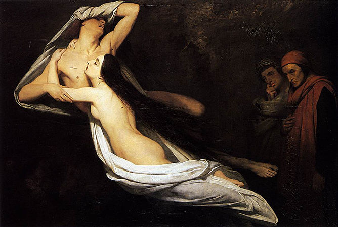 Francesca da Rimini e Paolo Malatesta osservati da Dante e Virgilio