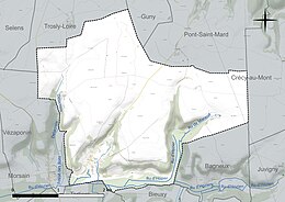 Carte en couleur présentant le réseau hydrographique de la commune