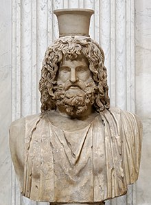 Sarapis coiffé du modius copie du buste de Bryaxis pour le Sérapéion d'Alexandrie, Musée Pio-Clementino.