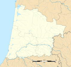 Mapa konturowa Landów, na dole po lewej znajduje się punkt z opisem „Rivière-Saas-et-Gourby”