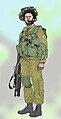 Illustration infographique de la tenue de combat d'un membre de la brigade de combat israélienne Golani.