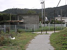 日鉱大志生木駅跡付近 駅は写真の建物の裏にある幼稚園付近。