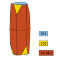 7. steilrhomboedrisch mit {14.14.28.3} als tragender Form[34]